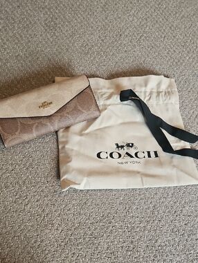 Coach Fold-Over Wallet in Brown and Cream Signature Canvas